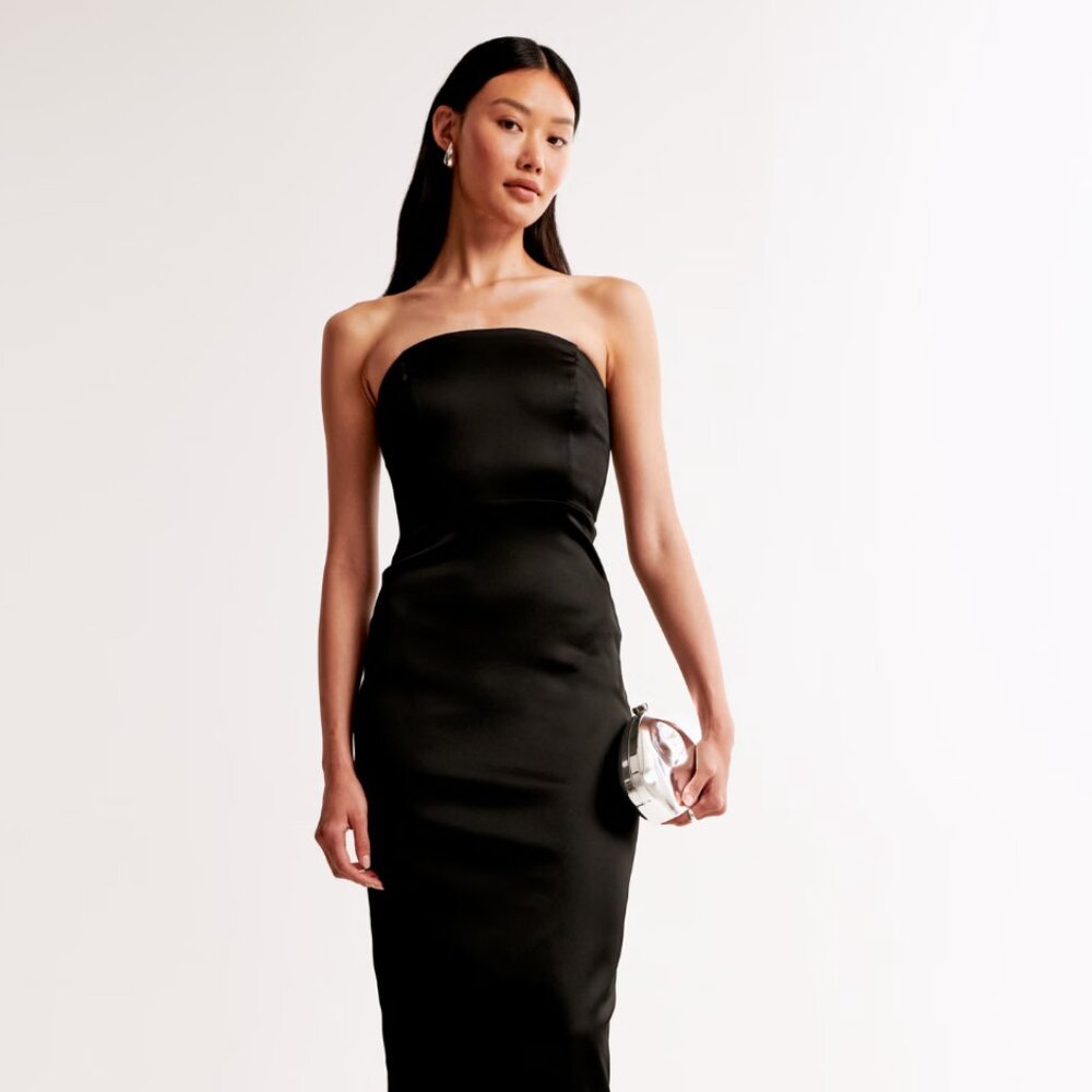 NWT! 🖤 Abercrombie Strapless Satin Sculpt Maxi Dress